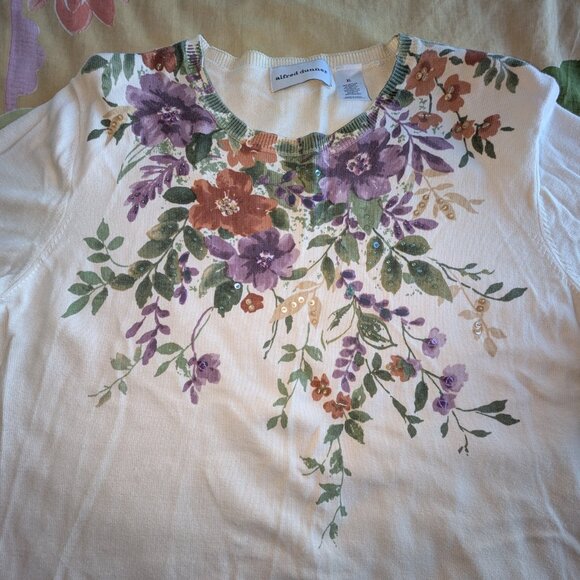 Alfred Dunner Women's XL Ivory Floral Sequin &Pearl Beaded Long Sleeves Sweater - Picture 8 of 15